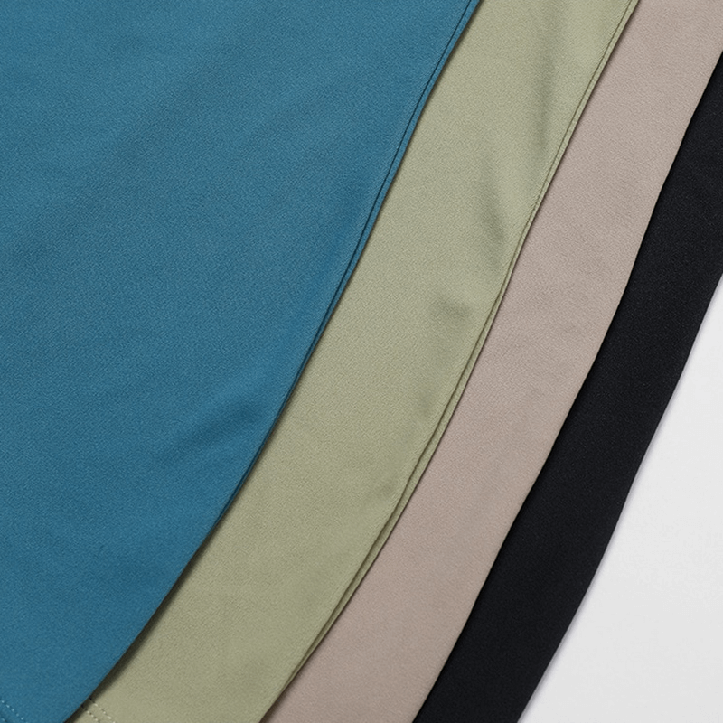 Close-up of fabric swatches in teal, olive, beige, and black shades showcasing the colors of the Women's Short One-Piece Sports Suit for Training Fitness.