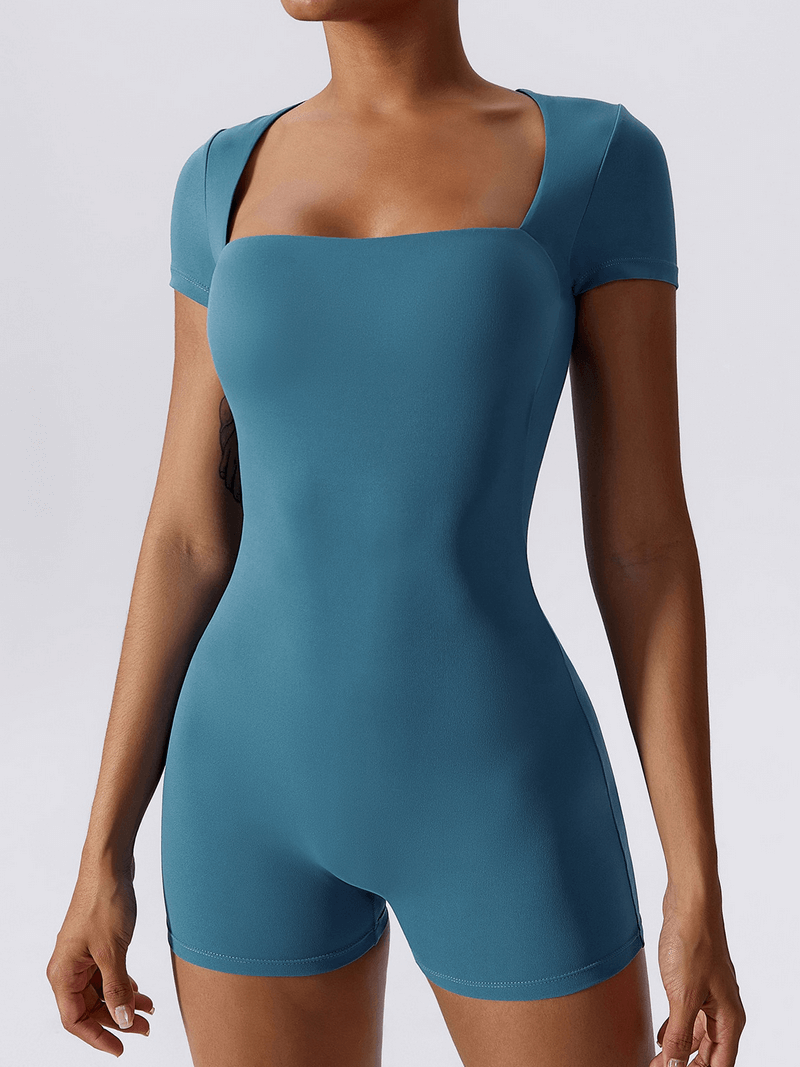 Women's Short One-Piece Sports Suit for Training, Blue, SF1015, nylon and spandex blend, anti-pilling, quick-dry, breathable fit