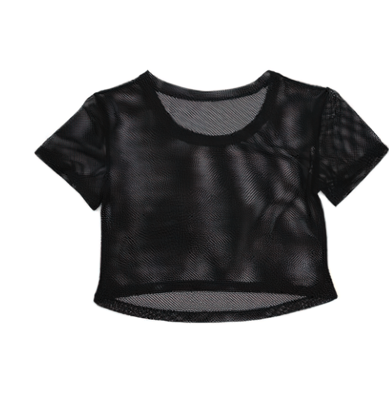 Black women's short sleeves mesh t-shirt, perfect for running and fitness, breathable and stylish design. Model SF0015.