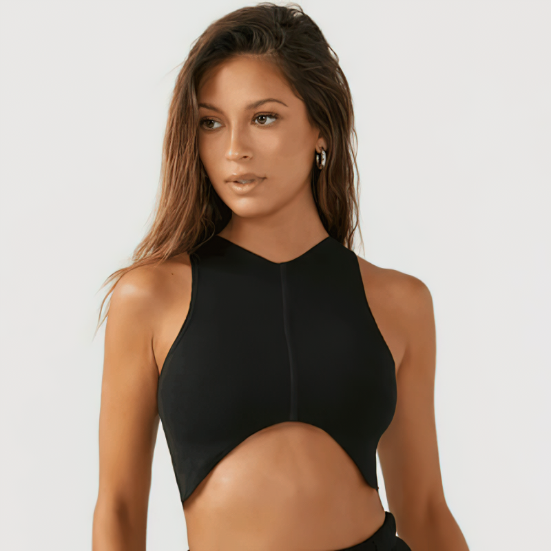 Women's Solid Sleeveless Crop Top with Chest Pad for Gym - SF1005