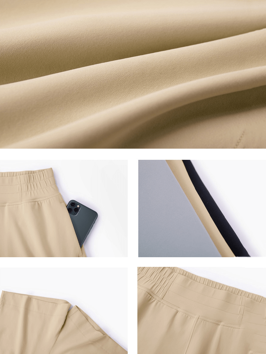 Close-up of women's sports high-waist shorts SF1216, showing breathable fabric, elastic waist, pockets, and timeless solid design.