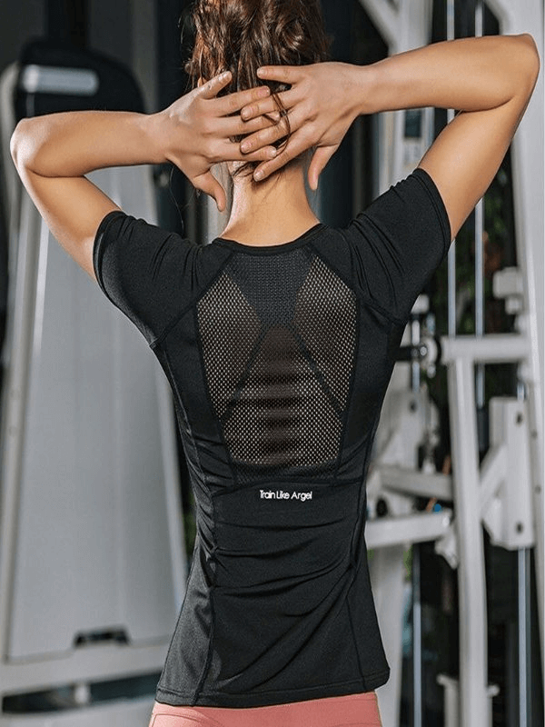 Damen-Sport-T-Shirt / schnell trocknendes Kurzarm-T-Shirt mit transparenter Rückseite – SF0062 