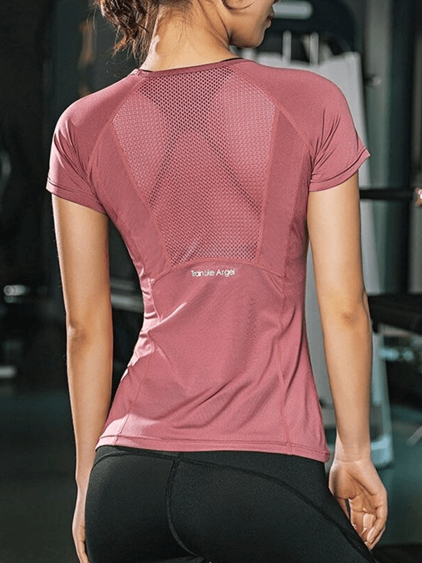 Damen-Sport-T-Shirt / schnell trocknendes Kurzarm-T-Shirt mit transparenter Rückseite – SF0062 