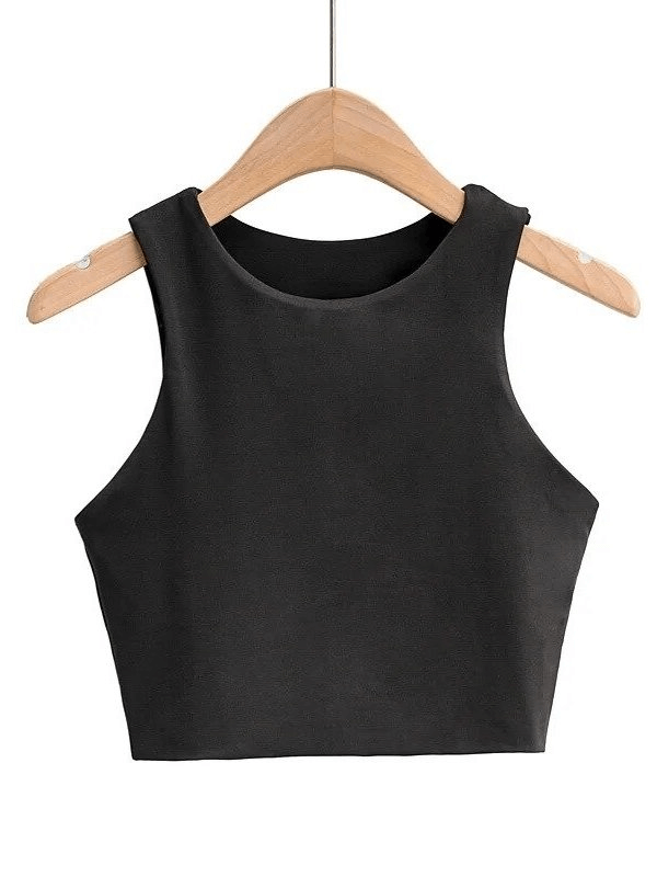 Black cropped seamless workout top for women, designed for comfort and mobility with quick-drying, breathable spandex material.