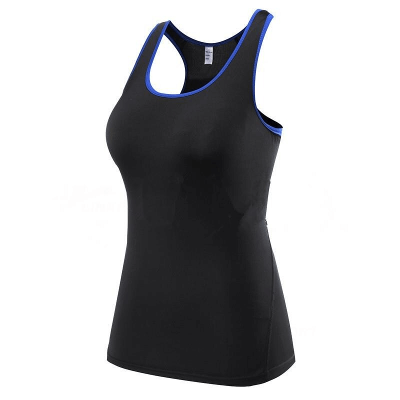 Women's quick-dry stretch sports top, black with blue trim, designed for comfort in cycling and dance - SF0038