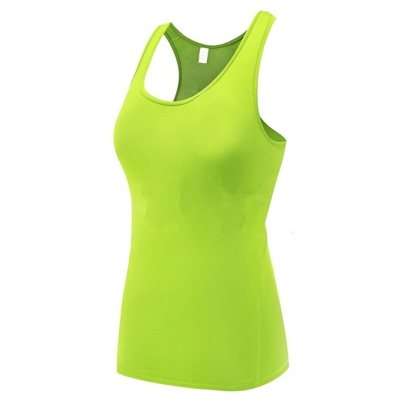 Vibrant lime green women's quick dry sleeveless running top, perfect for cycling and dance, in durable stretch fabric.