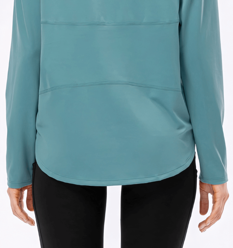 Back view of Women's Sporty Light Loose Top with loose neckline and long sleeves, blue color, perfect for active wear SF1146.