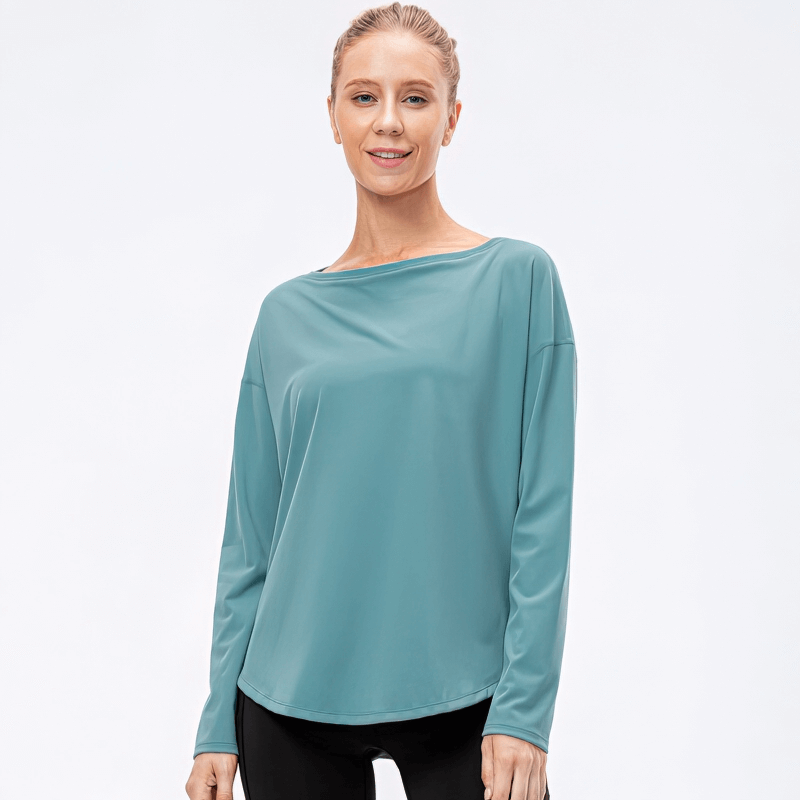 Women's Sporty Light Loose Top with Loose Neckline and Long Sleeves - SF1146