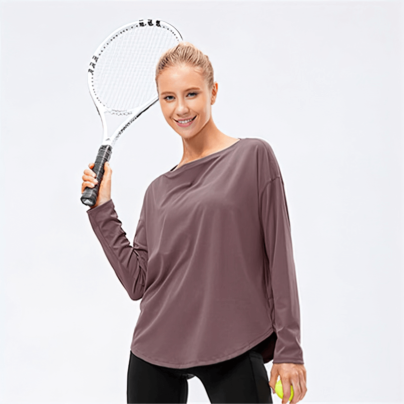 Women's Sporty Light Loose Top with Loose Neckline and Long Sleeves - SF1146