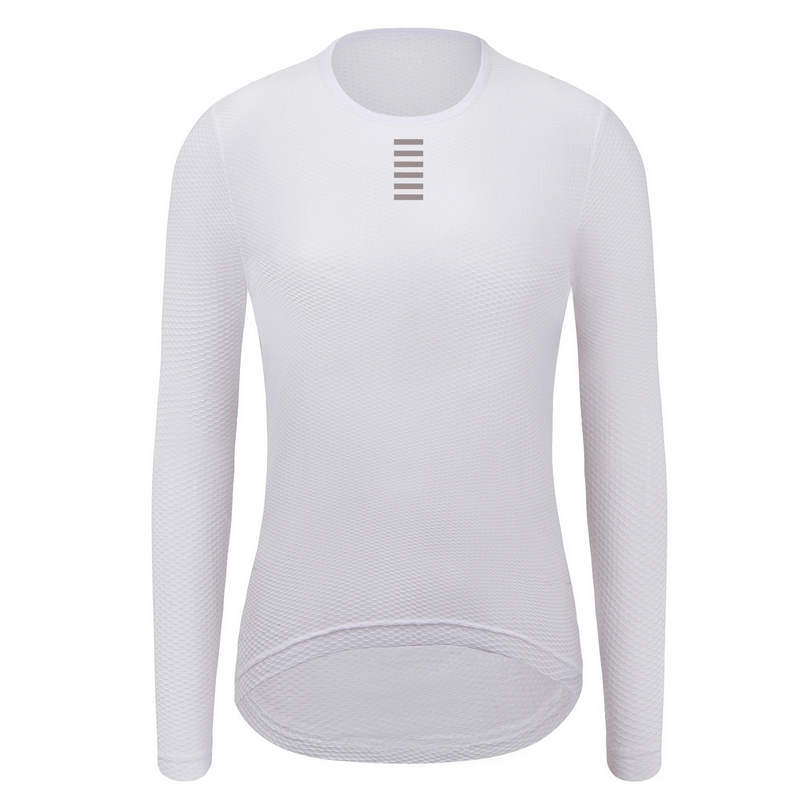 Women's ultralight long sleeves cycling base layer top in white, featuring breathable mesh, quick-dry fabric, and reflective detail.