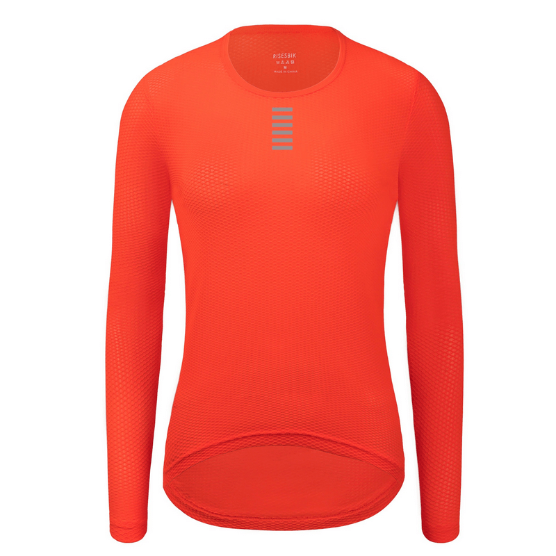 Women's Ultralight Long Sleeves Cycling Base Layer SF0222 in vibrant orange with breathable, quick-dry fabric and anti-sweat technology.