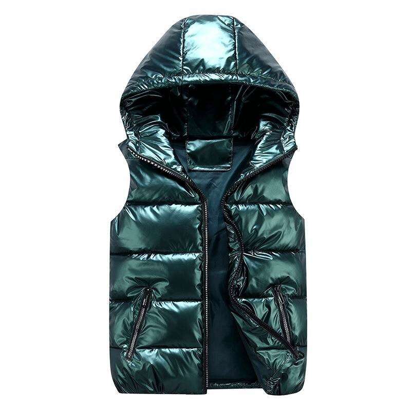 Bright color women's hooded vest with zipper and pockets, made of polyester and cotton for warmth, model SF0061.