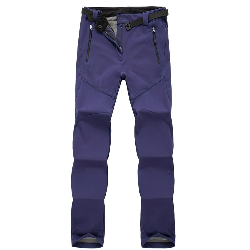 Women's waterproof sports pants in purple, fleece hiking clothes with zipper fly, durable polyester, water and wind resistant.
