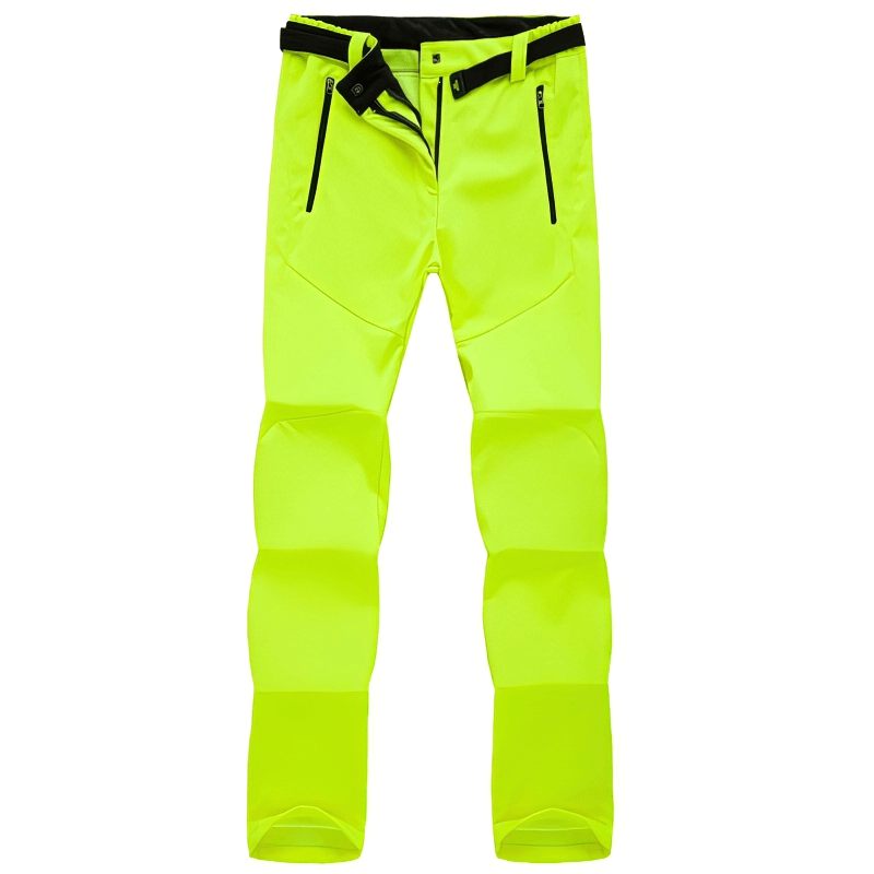 Women's waterproof sports pants in neon yellow with zipper fly, designed for hiking. Fleece lining for warmth. Model SF0705.
