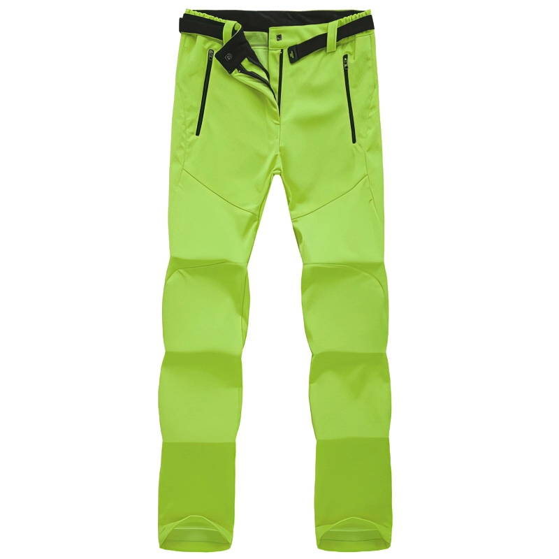 Women's waterproof sports pants, fleece hiking attire, neon green, SF0705. Designed for comfort, warmth, and protection in outdoor activities.