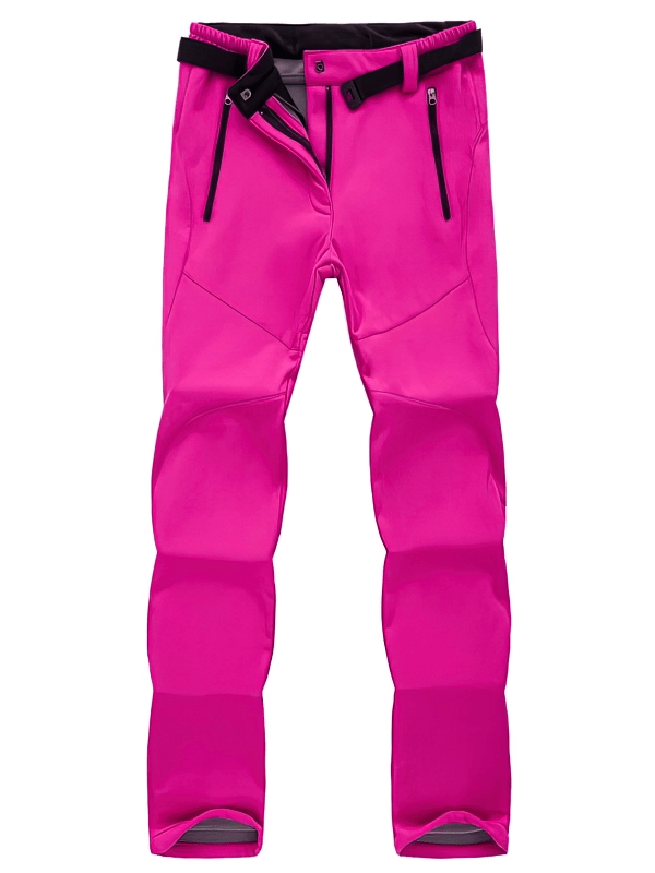 Women's Waterproof Sports Pants in bright pink, fleece-lined for warmth, with zipper closure, ideal for hiking and outdoor activities - SF0705.