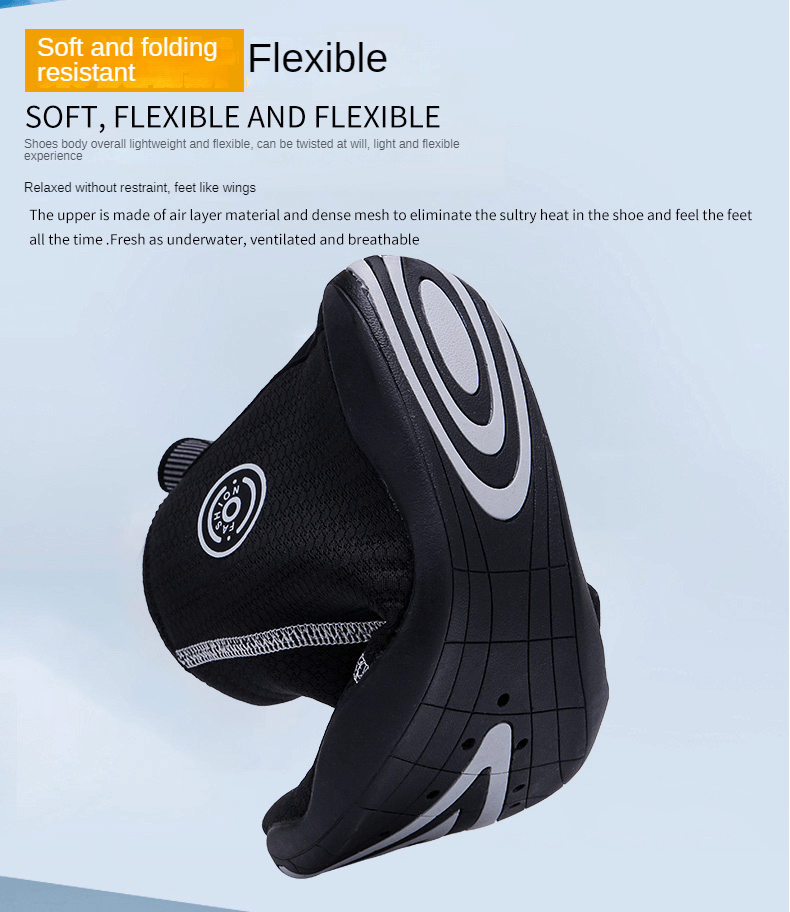 Soft, flexible water shoes with breathable mesh and foldable design for swimming and outdoor sports.