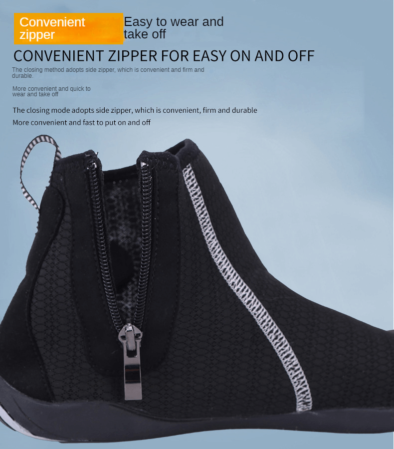 Close-up of unisex breathable water shoe with convenient zipper for easy wear, featuring mesh upper and non-slip sole.