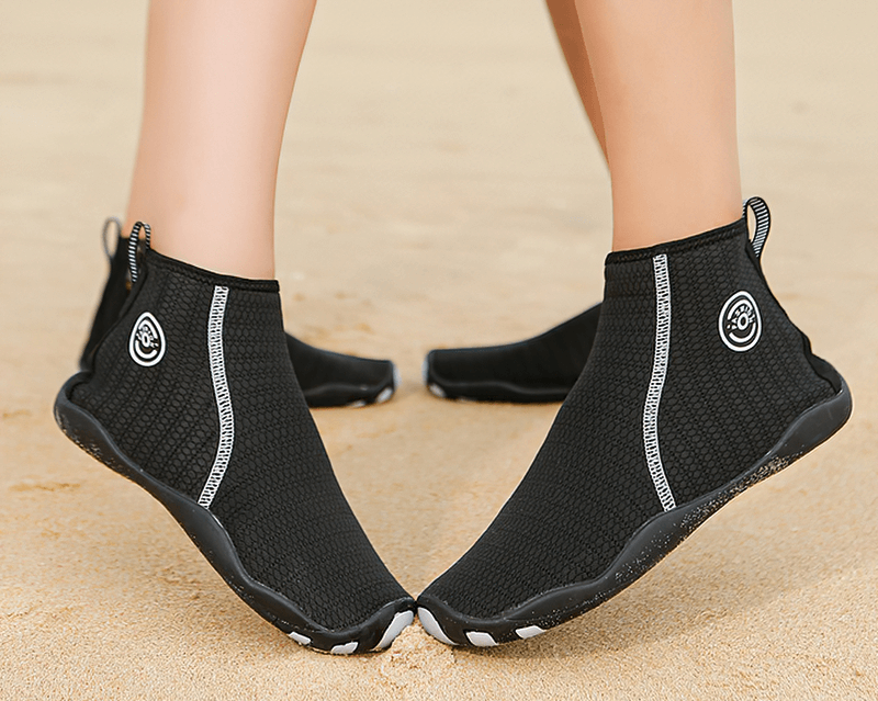 Two pairs of black zipper breathable water shoes, perfect for swimming and outdoor sports, with breathable mesh and non-slip soles.