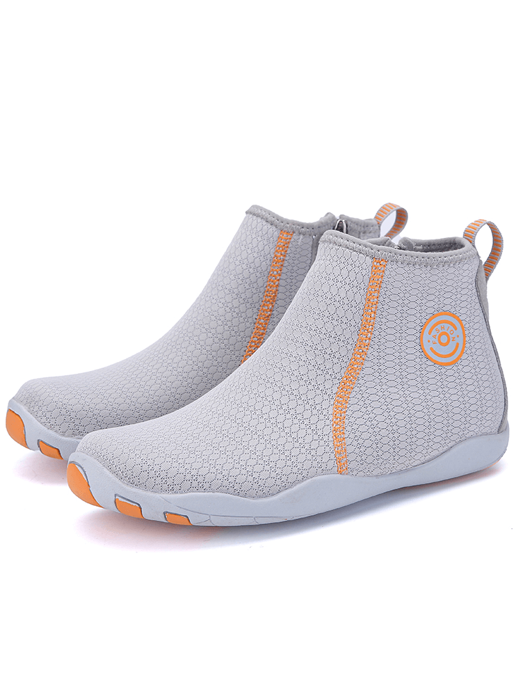 Zipper breathable water shoes for swimming and outdoor sports, with mesh uppers and non-slip rubber soles.