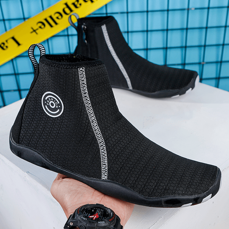Zipper breathable water shoes SF1191 with mesh uppers, non-slip soles, and zip closure, ideal for swimming and outdoor sports.