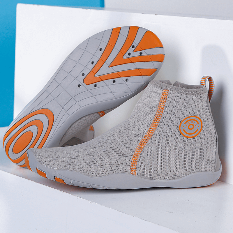 Light grey and orange zipper breathable water shoes with non-slip soles, perfect for swimming and outdoor sports like SF1191 model.
