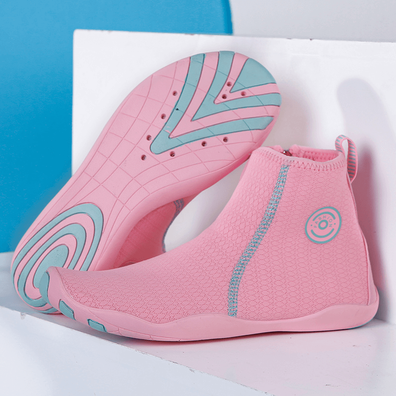 Zipper breathable water shoes in pink with mesh uppers and non-slip rubber soles, perfect for swimming and outdoor sports - SF1191.