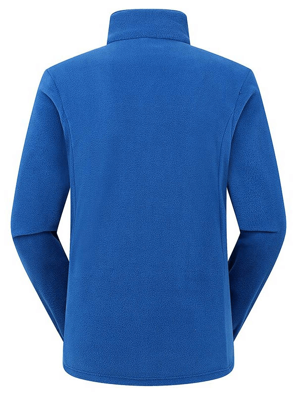 Back view of blue Zipper Fleece Hiking Jacket for Men, outdoor sportswear, windproof, thermal, and anti-static design.