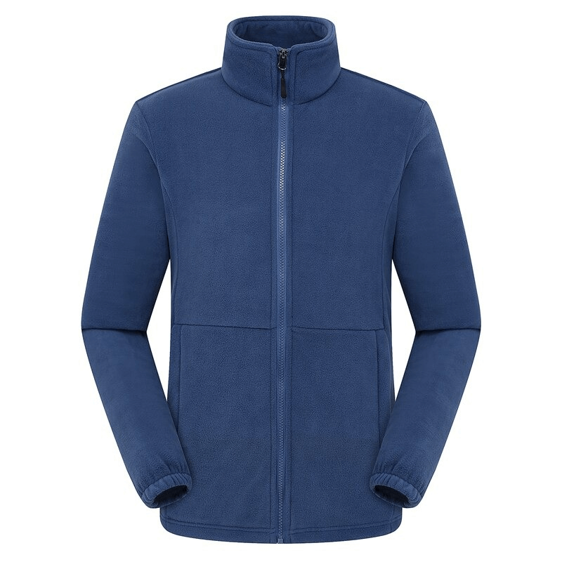 Blue fleece hiking jacket for men, windproof and thermal outdoor sportswear, ideal for comfort and warmth on adventures.